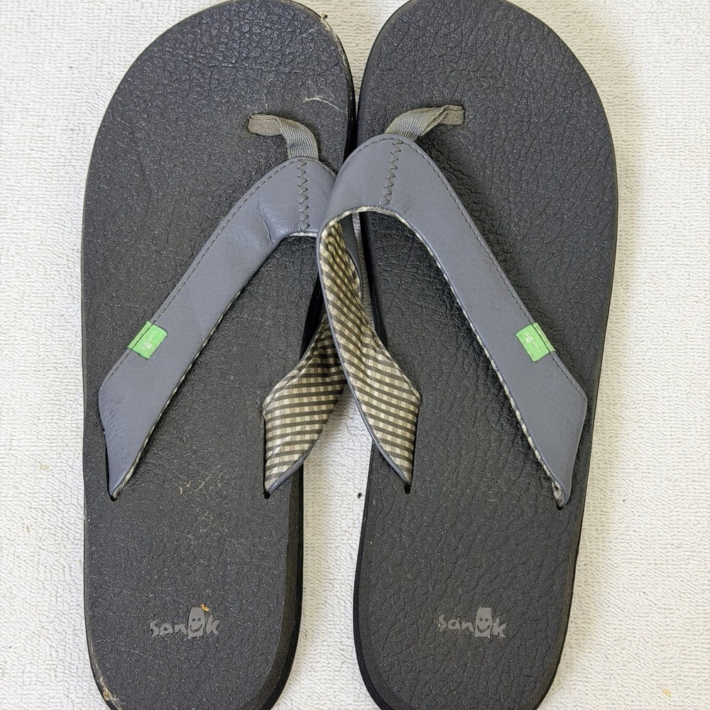 Sanuk Flip Flop Vegan Leather Navy Blue Yoga Mat Toe Thong W11